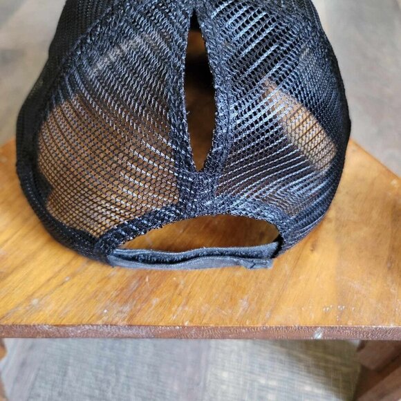 Distressed embroidered baseball hat with ponytail / Messy bun opening in back - Picture 4 of 5